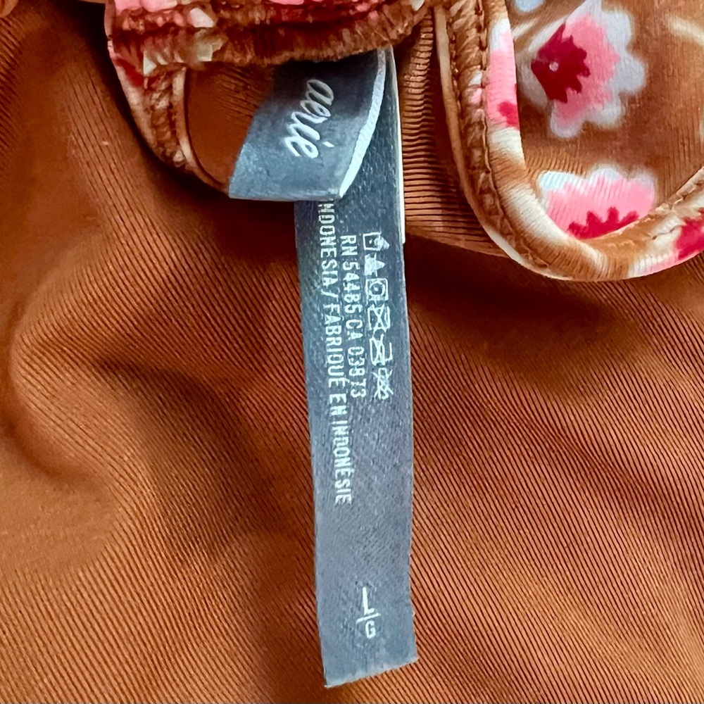 AERIE | Rust and Pink Floral Bikini Tankini Halter Top Swimwear (L) - Picture 4 of 4